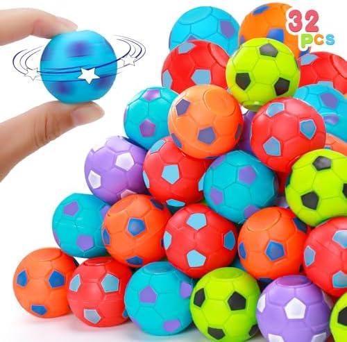 32PCS Fidget Spinner Soccer Balls Sports Birthday Party Favors Bulk for Kids 4-8 8-12 Valentine Goodie Treat Bag Stuffers Classroom Treasure Toys Carnival Prizes Pinata Fillers Mini Return Gifts