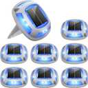 VOLISUN Solar Driveway Lights 8 Pack Waterproof Dock & Deck Marker Lights,2-in-1 Blue & White LED,IP67 Wireless Outdoor Solar Light for Driveways,Sidewalks,Pathways,and Yards