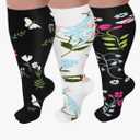 3 Pairs Plus Size Compression Socks for Women and Men Wide Calf 20-30mmhg Extra Large Knee High Support for Circulation L/XL