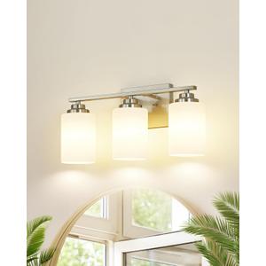 Brushed Nickel Bathroom Light Fixtures, 3-Light Bathroom Vanity Lighting Fixtures Over Mirror with Milky Glass, Modern Wall Sconce Lights for Bath, OS-JJ8301-3BN