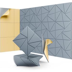 12 Pack Acoustic Panels, Sound Proof Foam Panels for Walls, Self-Adhesive High Density Soundproof Wall Panels, 12" X 12" X 0.4", Sound Absorbing Panels for Home, Studio, Office (Smoky Gray)