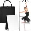 Chunful Frameless Travel Hanging Mirror Leather Foldable Full Length Backstage Makeup Mirror with Handle for Travel Dance Competition Home Fitness Gift(Black,24.61 x 11.22 Inches)