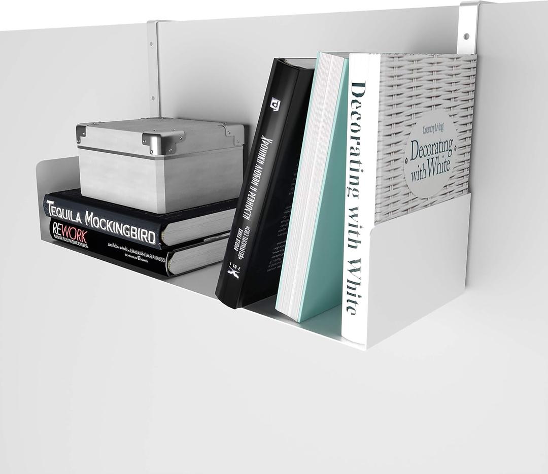 Wallniture Bali Cubicle Organizer, Metal Bookshelf with Buro Hanger Cubicle Hooks, White