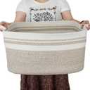 XUANGUO Large Rectangle Blankets Basket Living Room 22"x17"x12" Woven Cotton Rope Storage Baskets for Nursery Toy Baskets for Kids Wicker Laundry Basket Bin for Clothes Towels white brown