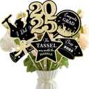 COCHIE Class of 2025 Graduation Party Decorations, Table Centerpieces Sticks for Grad Parties Supplies, Shiny Table Topper Decor for Kindergarten Preschool High School College (Glitter Black and Gold)