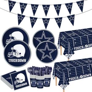 122PCS Football Party Supplies for Boys Teen Sport Themed Party Decorations American Rugby Plates Napkin Cups Tablecloth Banner Forks Knives Game Day Tableware Set for 20 Guests