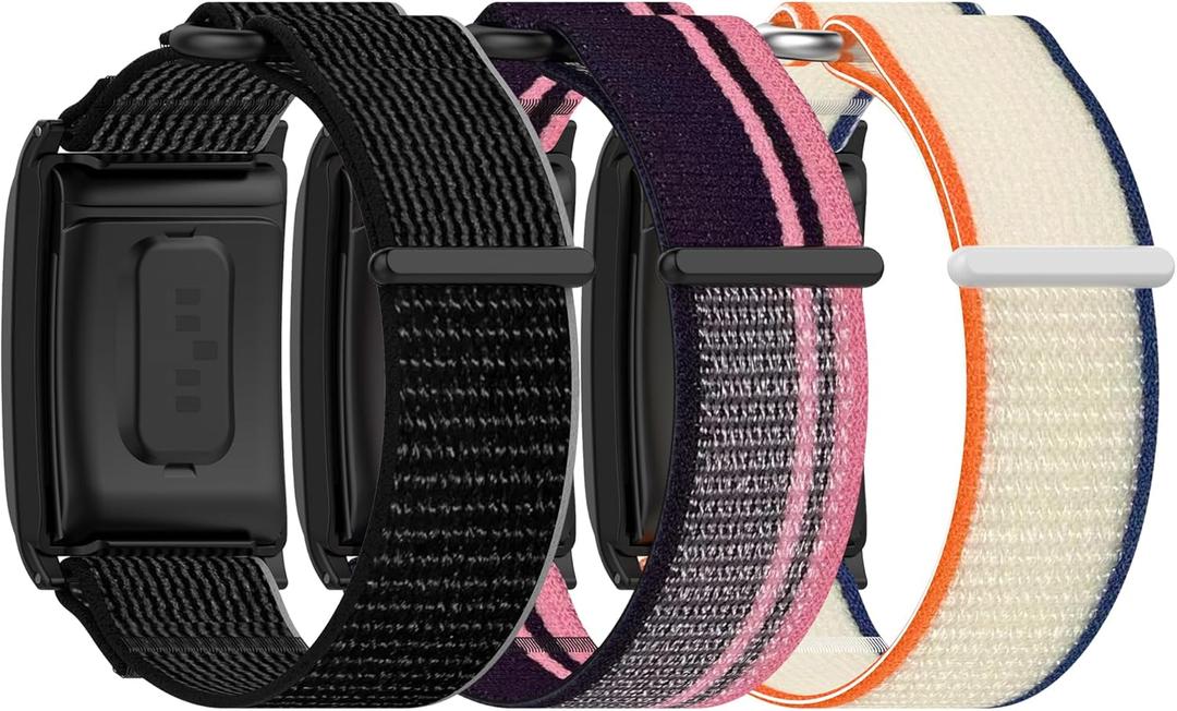E ECSEM Sport Nylon Loop Band Compatible with WHOOP 5.0/4.0 Adjustable Breathable Braided Elastic Straps Replacement Stretchy Wristband for WHOOP 5.0 Activity Tracker (Black&Pink&Orange)