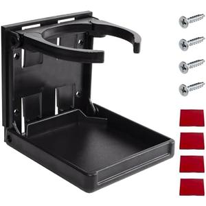 Boat Cup Holder, Adjustable Folding Drink Holder, Universal Cup Holders for Car, Truck, RV, Boat, Caravans, Drink Holder for Mugs, Bottles, Cans, with Screws and Tapes, Black