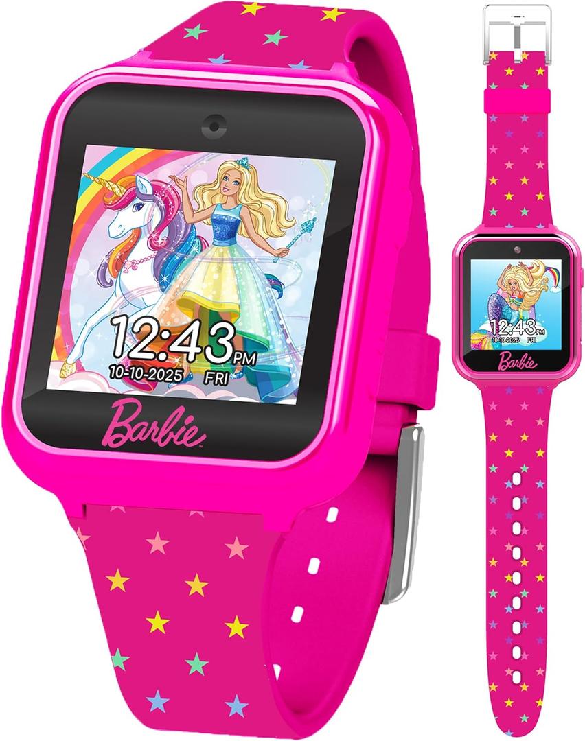 Barbie Kids Smart Watch - Interactive Touchscreen with Games, Selfie Camera, Step Tracker, Alarm, and Stylish Printed Silicone Strap - Fits Wrists 5.5" to 8.5"