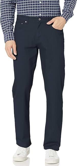 Amazon Essentials Men's Pants, Relaxed-Fit, 5-Pockets, Stretch Twill, Navy, 33W x 34L