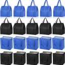 20 Pcs Insulated Shopping Bags for Groceries with Zipper & Handles, Large Foldable Cooler Bags for Hot & Cold Food (Black/Blue)