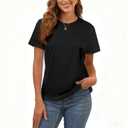 Cotton Basic T Shirts for Women,Crew Neck Short Sleeve Summer Shirts,Solid Loose Fit Tshirt, Plain Workout Tops, Undershirts (Large, 0-black)