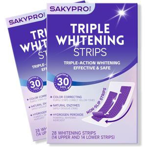 Purple Whitening Strips, 90-Day Long-Lasting Results, Enamel Safe & Low-Sensitivity, Professional Teeth Whitening Strips with Non-Slip Dry Strip Technology, 56 Count (Pack of 2)