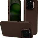 Coffee Brown Genuine Leather Case for iPhone 15 Pro Max with Hidden Stand, Multifunctional Slim Fit Unique Designer Phone Protective Cover Compatible with MagSafe for Men Women