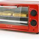 MegaChef 9.5 Quart Electric Counter Top 2 Slice Toaster Oven with Built in Timer, Bake, Broil, Toast (Candy Red) (Compact)