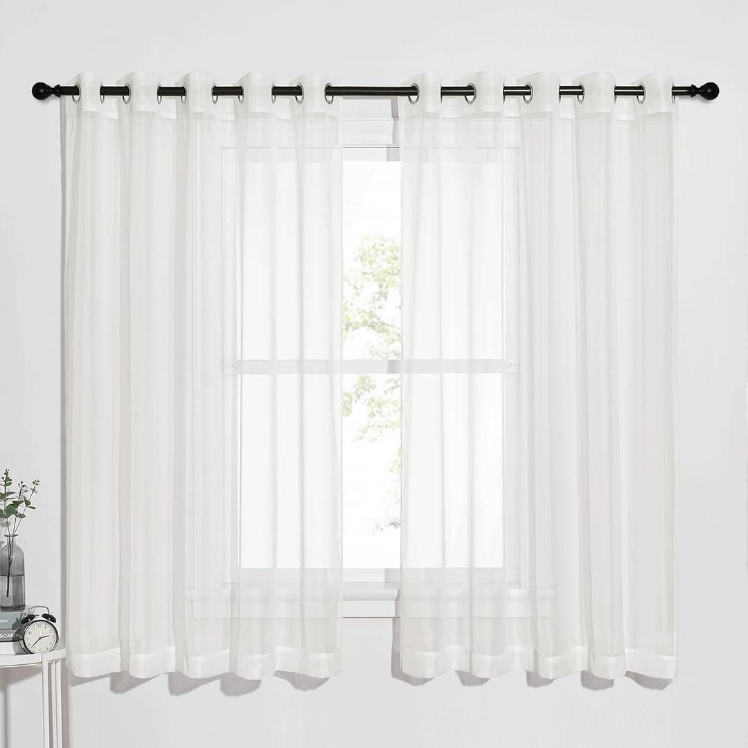 NICETOWN Bedroom Window Curtains Sheer Textured, Grommet Casual Voile Sheer Airy Window Treatments Drapes for Home Office/French Door, Beige, W70 x L63, Sold by 1 Panel
