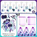 122 Pcs Ribbons Awareness Accessories Includes Ribbons Bracelets Stickers Pins Pens Keychain for School Charity Fundraiser Public Activities Supplies(Suicide Prevention,Teal Purple)