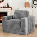 MAXYOYO Giant Bean Bag Chair for Adults, Upholstered Floor Sofa with Pillows and Armrests, Large Bean Bag Sofa Plush Chair Bean Bag Couch for Bedroom Living Room, Grey (Single)