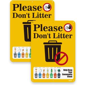25x 18 cm "Please Don't Litter - Help Keep Your Community Clean" Metal signage, outdoor no litter signs - No dumping signs Private property