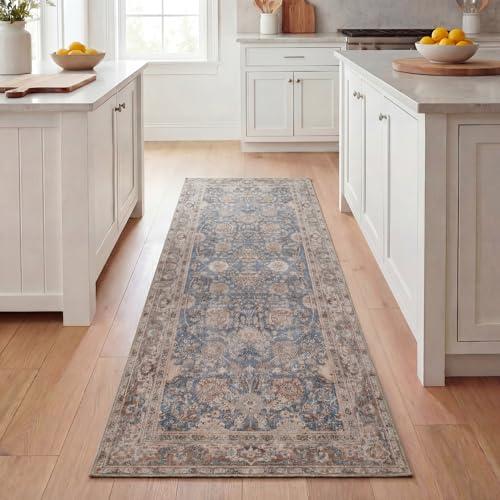 Kuden 2'6"x7' Runner Rug, Machine Washable Area Rug with Non-Slip Backing, Vintage Style, Soft, Easy Clean, Low Pile Rug for Hallway, Entryway, Kitchen, Bedroom