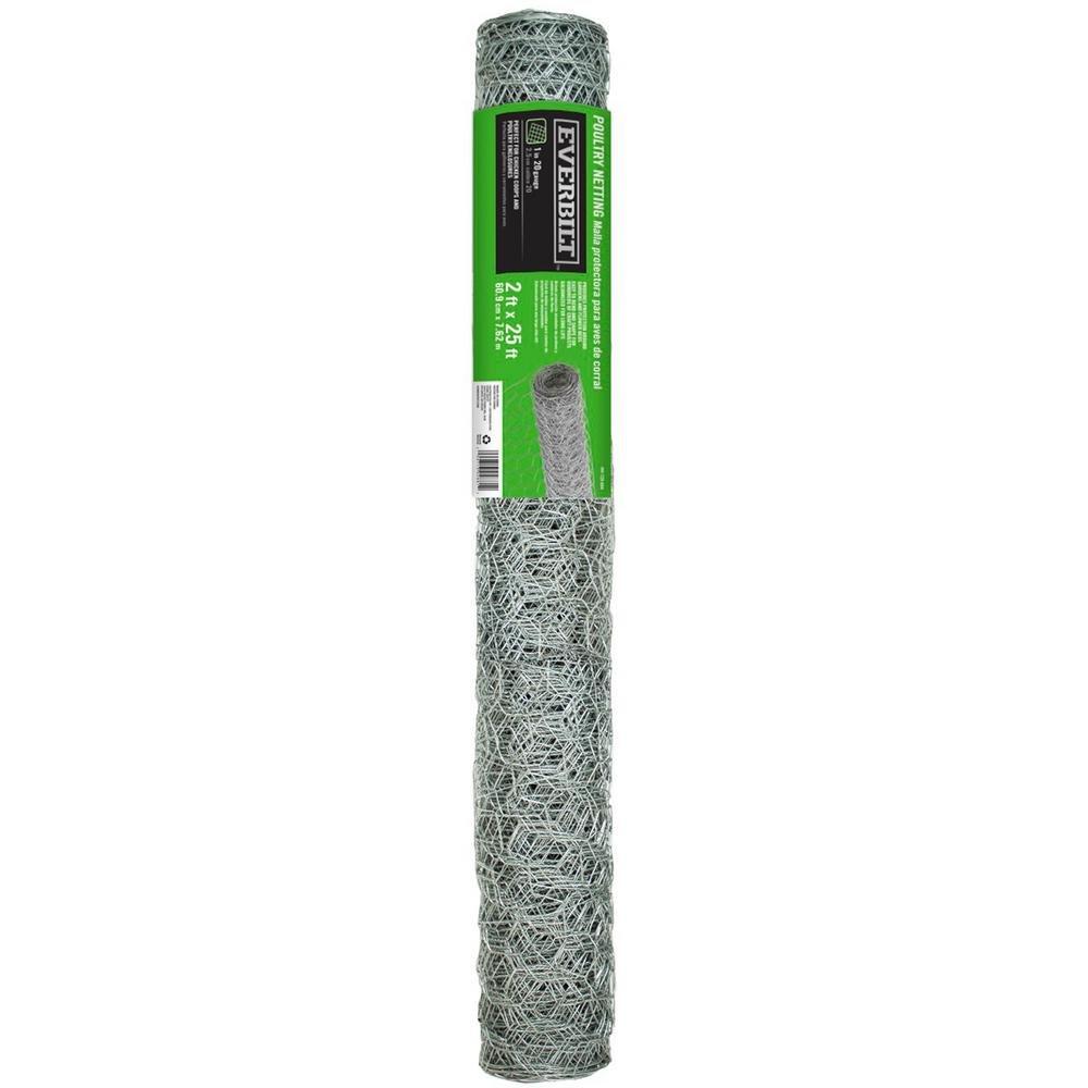 Everbilt 1 in. Mesh 2 ft. x 25 ft. 20-Gauge Galvanized Steel Poultry Netting 308404EB