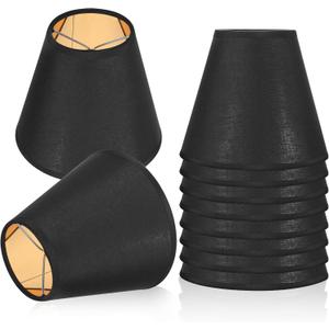 Giantree 10 Pack Clip-on Mini Chandelier Lamp Shades, 3 x 6 x 5inch Small Lamp Shade Black Barrel Fabric Lampshade Cover Natural Linen Lamps Shade Clip-on for Table Chandelier Wall Lamps (Black)