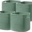 UBBCARE Set of 4 Storage Basket-11 X 10.5 X 10.5 In, Cotton Rope Basket for Shelves, Toys, Book, Cube Storage Bins with Handles, Woven Storage Basket for Organizing, Green