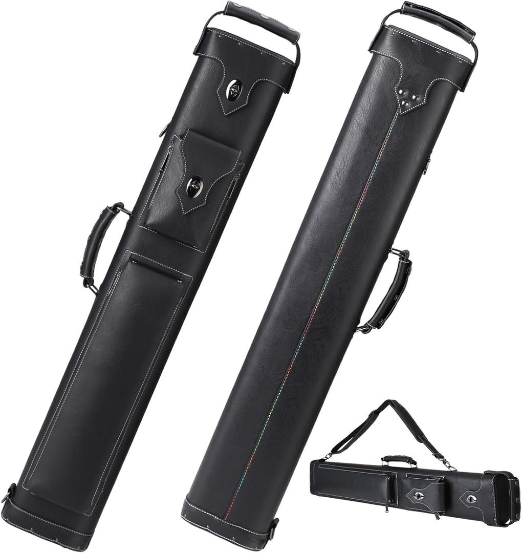 Hard 3x5 Pool Cue Case, 8 Hole Pool Cue Stick Case Billiard Cue Case, Holds Up to 3 Butts and 5 Shafts, Topstitching Design