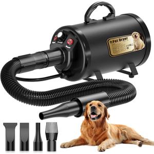 PETNF Dog Dryer for Pet Grooming, Dog Hair Dryer Blower Dog Blow Dryer High Velocity Air Forced Blow Dryer for Large Dogs,Noise Reduction Pet Hair Dryer 3.2HP Adjustable Speed Temp Dogs Grooming Bath (Black)