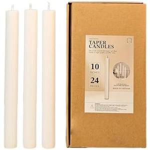 CW Studio 0.78x10 Inch Unscented Ribbed Taper Candles – Elegant Fluted Design, 11-Hour Burn, Dripless, Perfect for Home Decor, Weddings, Events & Dinners (12, White)
