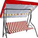 LED Lighted Porch Swing Canopy Replacement Waterproof LED Swing Canopy Top Cover 2-3 Seat Shade Awning Cover for Garden Outdoor Patio(77 x 49 Inch,Red)
