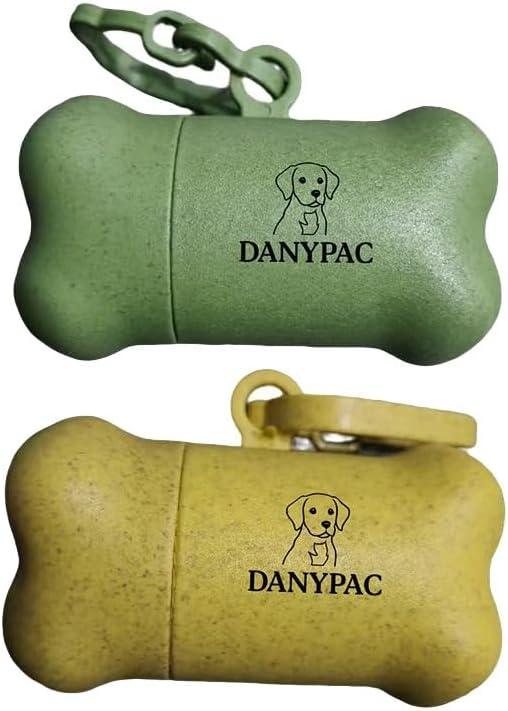 Dog Waste Bag Dispenser, Bone Shaped, Portable Pet Poop Bag Holder with Carabiner Clip, 2 Pack (Yellow Green)