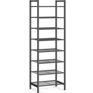 SONGMICS Narrow Shoe Rack, Sturdy 8 Tier Metal Tall Shoe Rack Shelf, Slim Shoe Storage Organizer for Closet Entryway Small Spaces, Vertical Shoe Stand Tower for 18 Pairs Shoes, Easy Assembly, Black