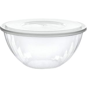 PLASTICPRO Disposable 96 Ounce Round Crystal Clear Plastic Serving Bowls With Lids, Party Snack or Salad Bowl, Chip Bowls, Snack Bowls, Candy Dish, Salad Container Pack of 8