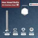 20Pcs Hex Head Screw Nut Washer Kit-1/2-13x4-1/2 304 SS | Hex Tap Bolt Assortment Fully Threaded Hexagon Head Machine Bolts Right Hand, Silver Tone