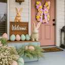 Suncalla Easter Bunny Wreaths for Front Door Artificial Spring Floral Easter Rabbit Wreath with Pink Bow Decoration for Home Indoor Outdoor Window Wall Holiday Party Decor