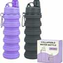 Collapsible Water Bottles Travel water bottle Sports Portable Sport Water Bottle Reusable Water Bottles comes with mountaineering Buckle 500ml silicone Water-proof camping water bottle (Purple+Grey)
