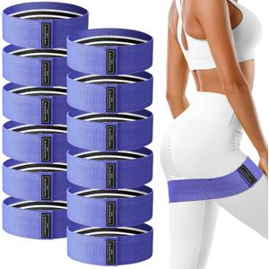 12 Pcs Fabric Resistance Bands for Working Out Booty Workout Stretch Exercise Bands Non Slip for Legs Squat Resistance Loop for Women Men Starter Butt Hip Thigh Fitness (Dark Purple)