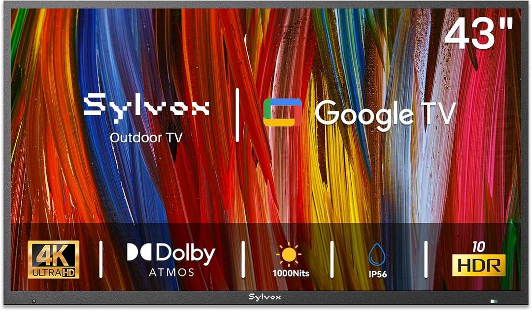 SYLVOX Outdoor TV, 43 inch Smart TV Waterproof Outdoor TVs, 4K Weatherproof Television for Outside, Support Google Assistant, Chromecast, 1000 nit Brightness Partial Sun (Deck Pro 3.0)