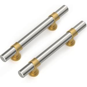 homdiy 25 Pack 3-3/4 Inch Brushed Nickel and Gold Cabinet Pulls Silver Cabinet Handles Brushed Nickel Handles for Cabinets Modern Kitchen Hardware Closet and Bathroom Cabinets Hardware (3-3/4in(96mm) Hole Centers)