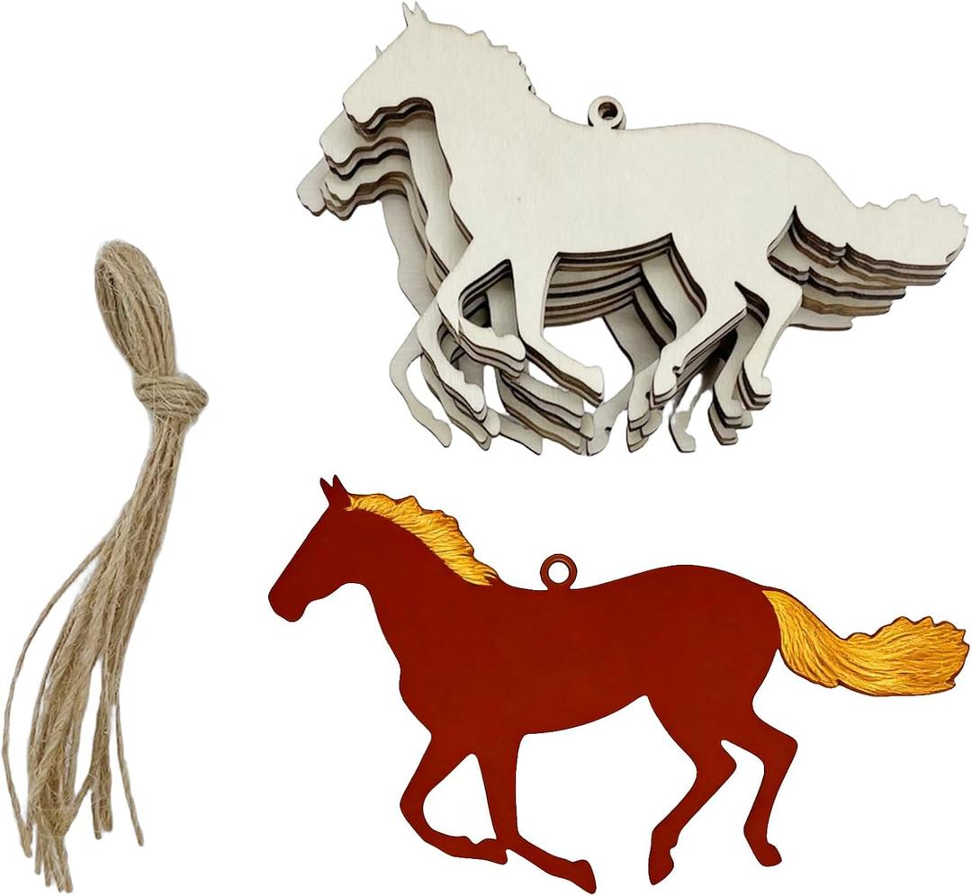 10Pcs Horse Crafts Unfinished Wood Running Horse Cutouts Wooden Ornaments for DIY Craft Paint Decor Hanging Craft Tags Home Party Decoration