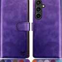 SUANPOT Compatible with Samsung Galaxy S25 Wallet case with RFID Blocking Credit Card Holder,Flip Book PU Leather Protective Cover Women Men for Samsung S25 Phone case Purple
