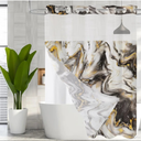MitoVilla No Hooks Needed Marble Shower Curtain Set with Snap-in Liner, Modern Abstract Curtains for Luxury Hotel Grade Spa-Like Bathroom Decor, Black Gold, 72 x 74 74.00'' x 72.00''