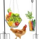 Hanging Chicken Feeder with Shepherd's Hook, Foldable Chicken Vegetable Fruits Feeder, Poultry Feeding Holder Basket with Hanging Chain for Chicken Coop Accessory