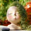Cute Girl Head Succulent Planter, Face Planter Flower Pot with Drainage Hole for Indoor Outdoor Decor (Ivory C)