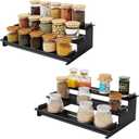 2 Pack Spice Rack Organizer for Cabinet, 3 Tier Seasoning Organizer, Metal Step Shelf Countertop Spice Racks for Inside Cabinets, Kitchen, Black