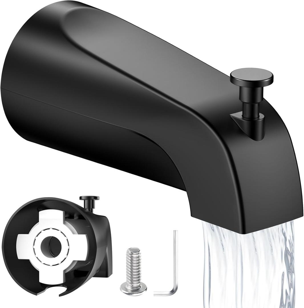 Tub Spout with Diverter  Slip-Fit Bathtub Faucet Spout Replacement, 1/2 Copper Pipe Connection, Easy to Install, Universal for Bathroom Shower (Matte Black)