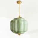 YESIDS Antique Black Milk Glass Ceiling Light Fixture - 9.8 Inch Vintage Semi Flush Mount Pendant Light for Kitchen, Hallway, Bedroom, Dining Room, Color: Green and gold