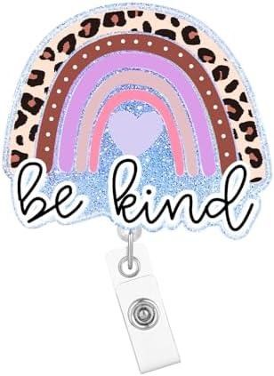Pack of 4, Arakulago Be Kind Badge Reel Retractable Rainbow Leopard Funny Nurse Badge Holder with ID Clip Accessories Nursing Student Medical Assistant RN CNA Name Badge Clip Acrylic ID Card Cq1U