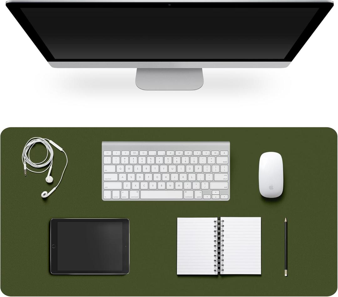 Leather Desk Pad Protector,Non-Slip Desk Pad,on-Slip PU Leather Large Mouse Pad,Easy Clean Desk Protecor Mat,Writing Pad for Office Work/Home/Decor(OliveGreen, 35.4" x 17")